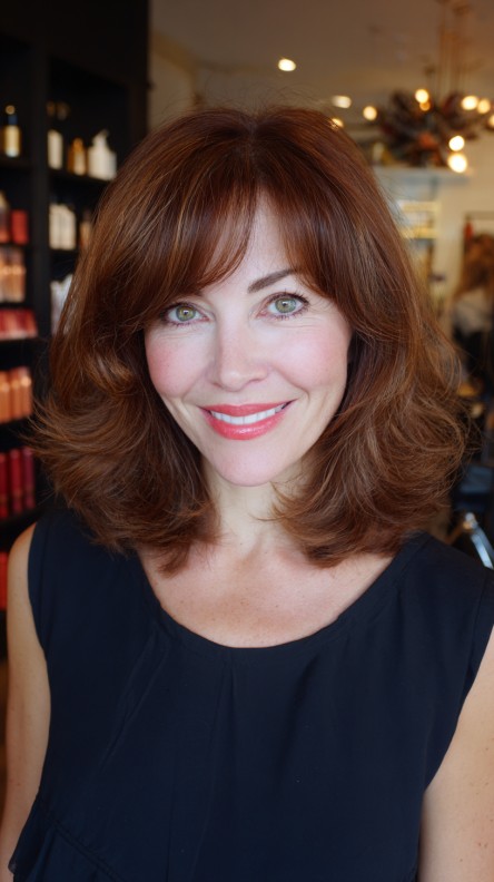 Elegant Layered Lob with Face-Framing Bangs