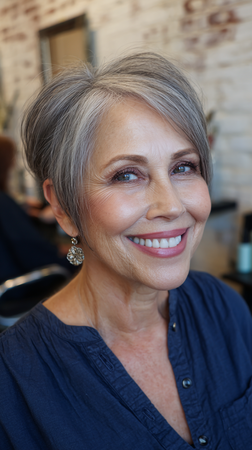 Elegant Short Silvery Pixie with Subtle Layers