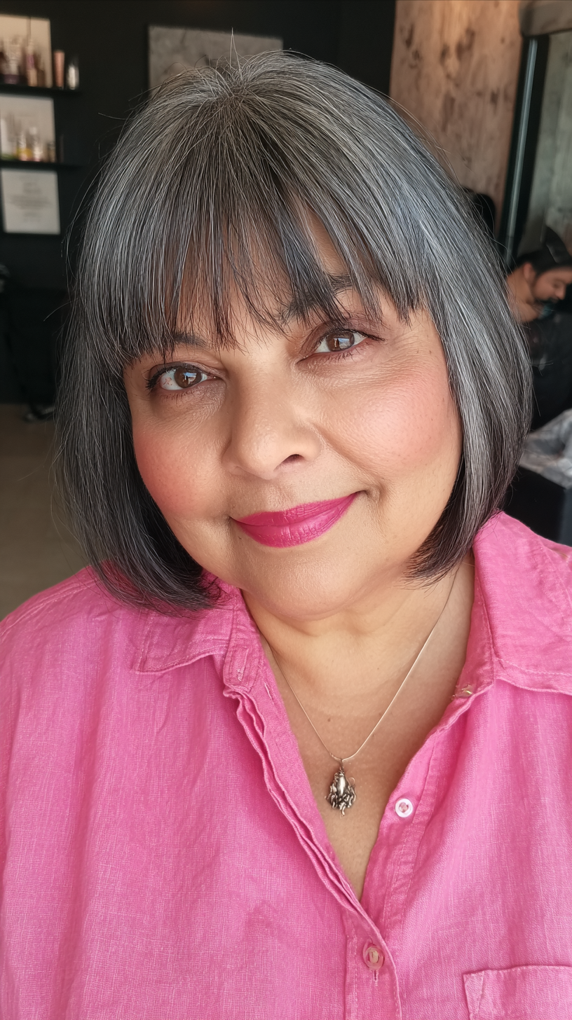 Elegant Silver Bob with Soft Bangs