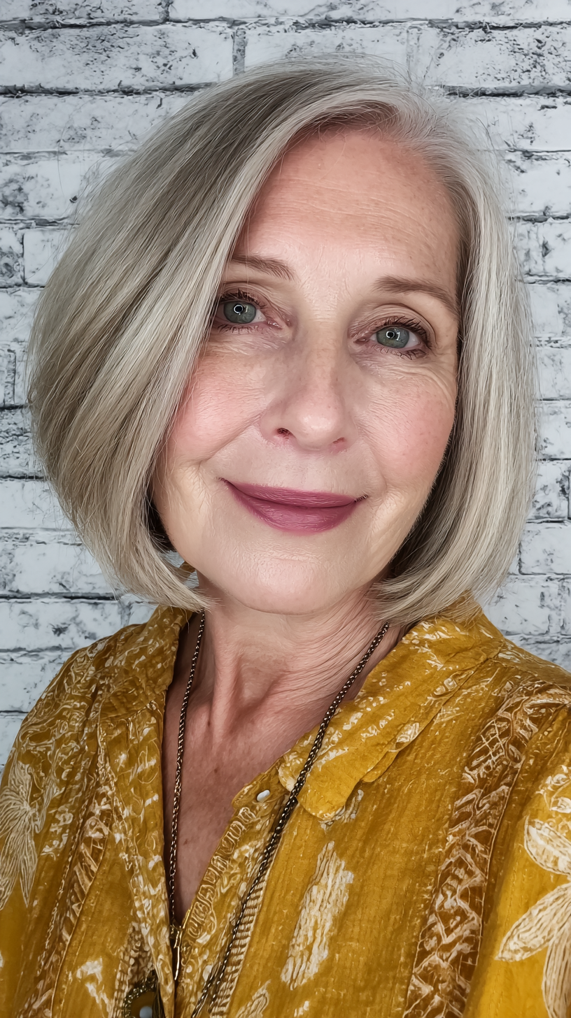 Modern Blunt Bob with Soft Silver Undertones
