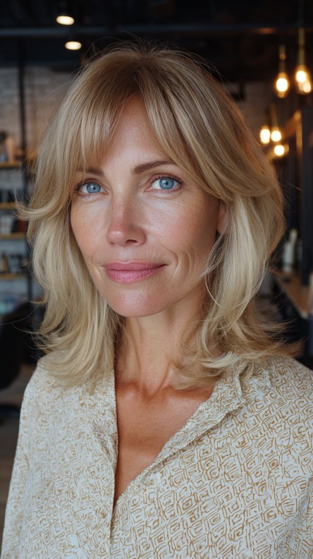 Softly Layered Lob with Fluffy Bangs