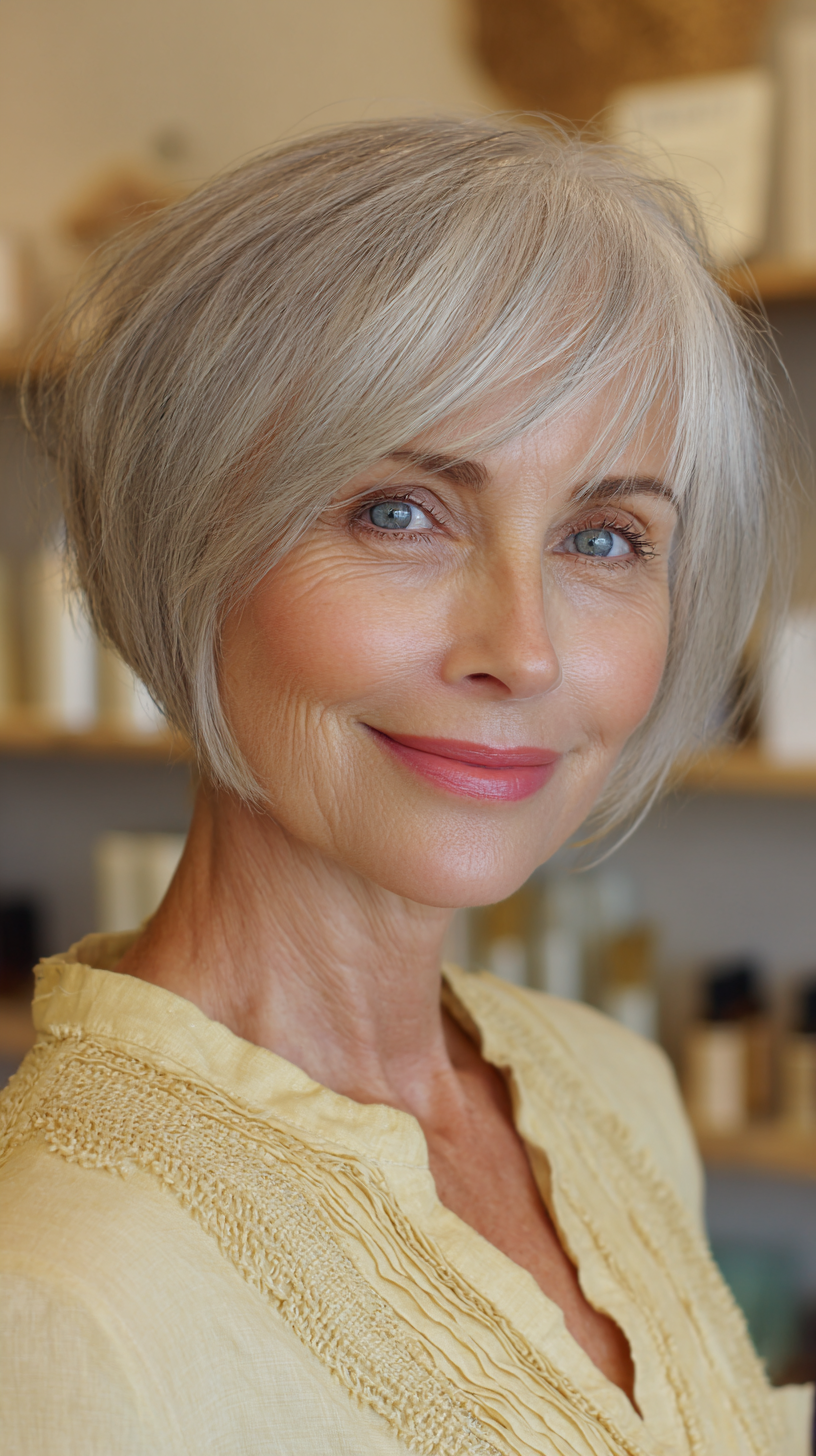 Softly Textured Silver Bob with Face-Framing Layers