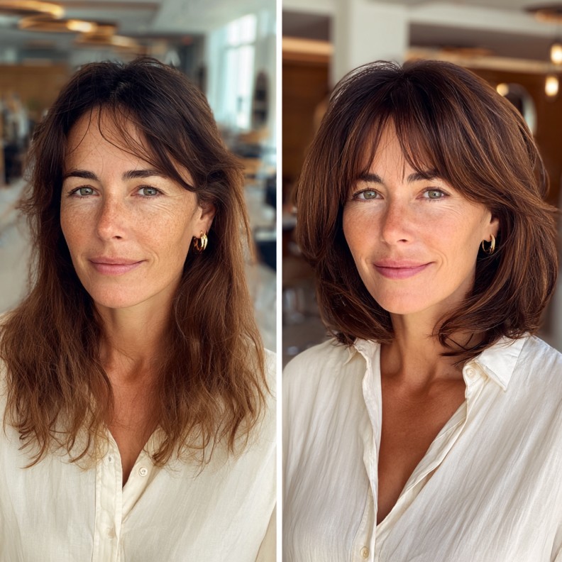Stylish Textured Lob with Soft Curtain Bangs