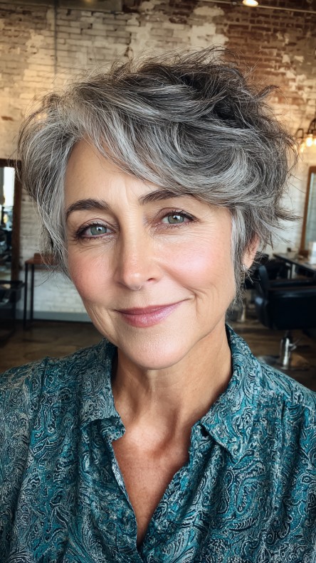 Textured Gray Pixie Cut with Subtle Volume