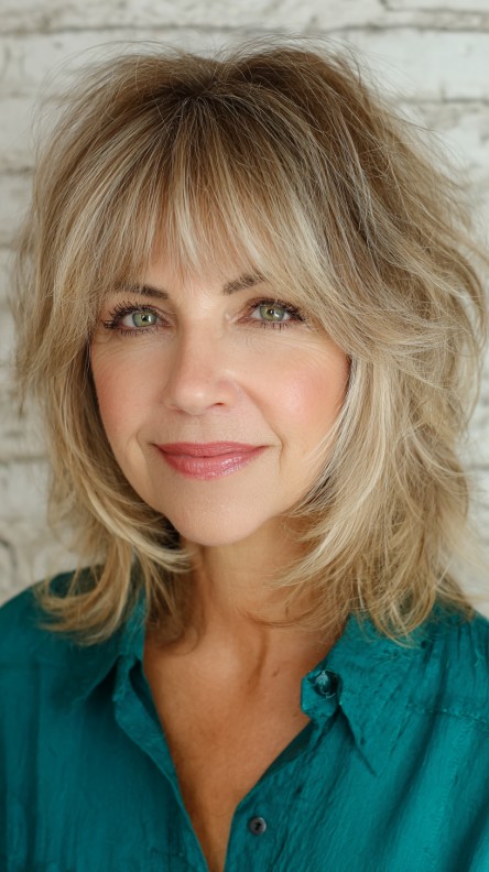 Textured Layered Lob with Fluffy Bangs