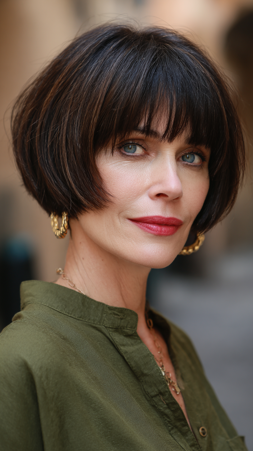 Chic Short Bob with Soft Bangs and Subtle Layers