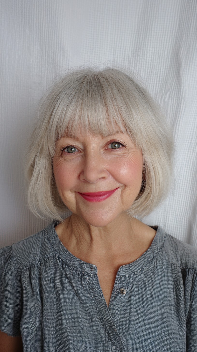 Chic Textured Bob with Straight Bangs