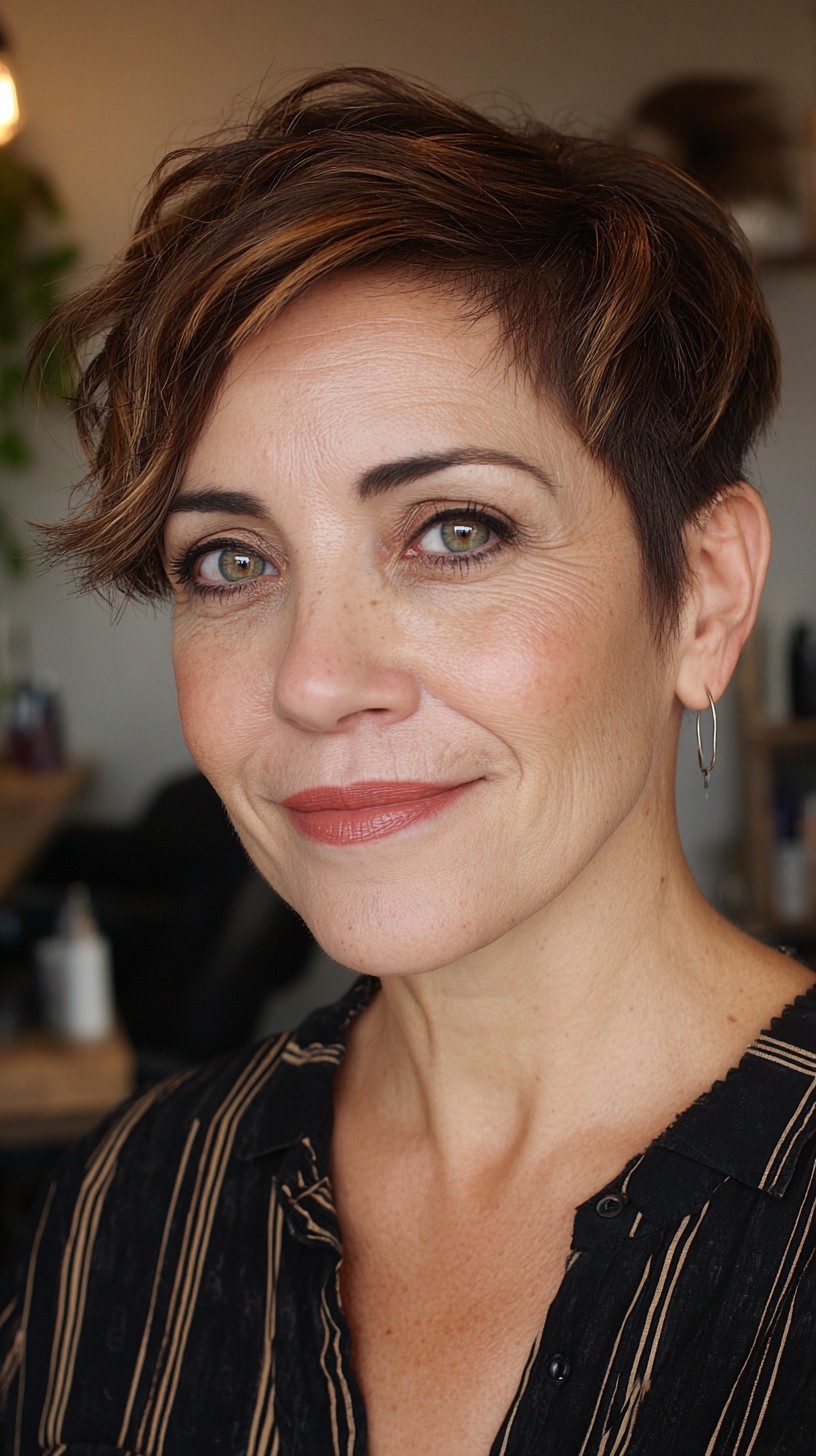 Chic Textured Short Pixie with Subtle Highlights