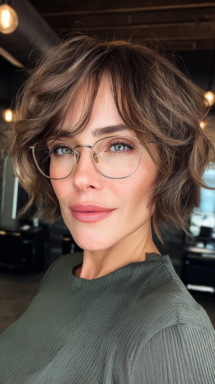 Choppy Jaw-Length Bob with Playful Curtain Bangs
