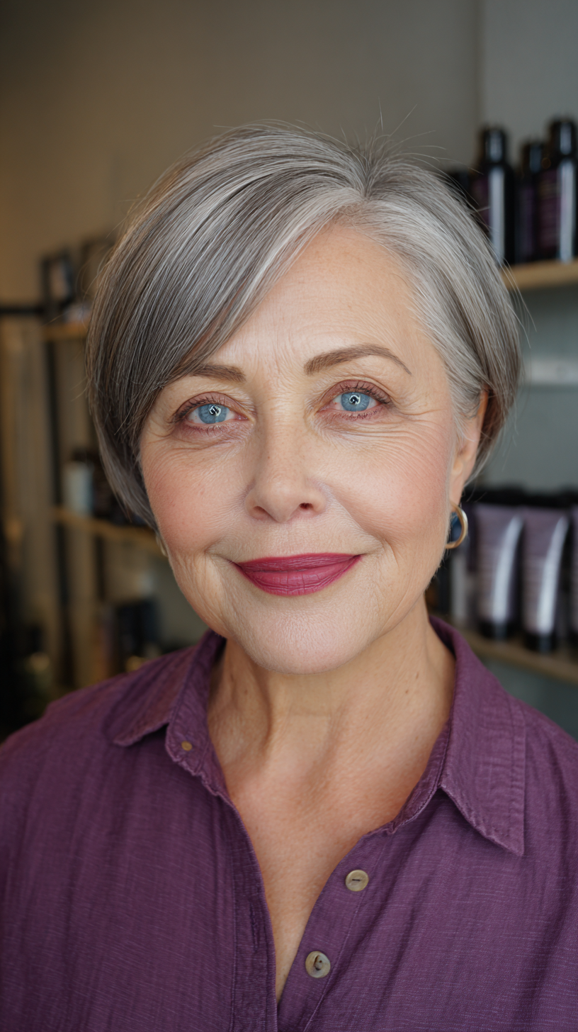 Elegant Silvery Chin-Length Bob with Soft Layers
