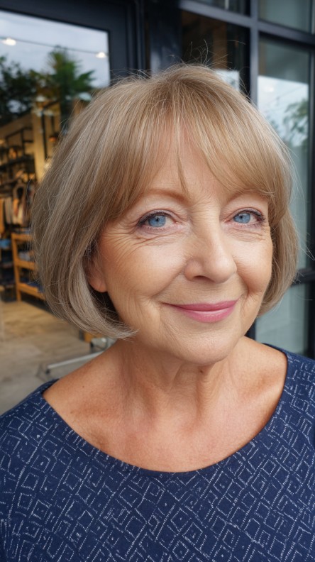 Elegant Textured Jaw-Length Bob with Curtain Bangs