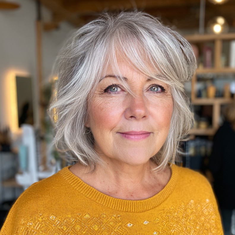 Modern Softly Layered Silver Cut with Face-Framing Texture