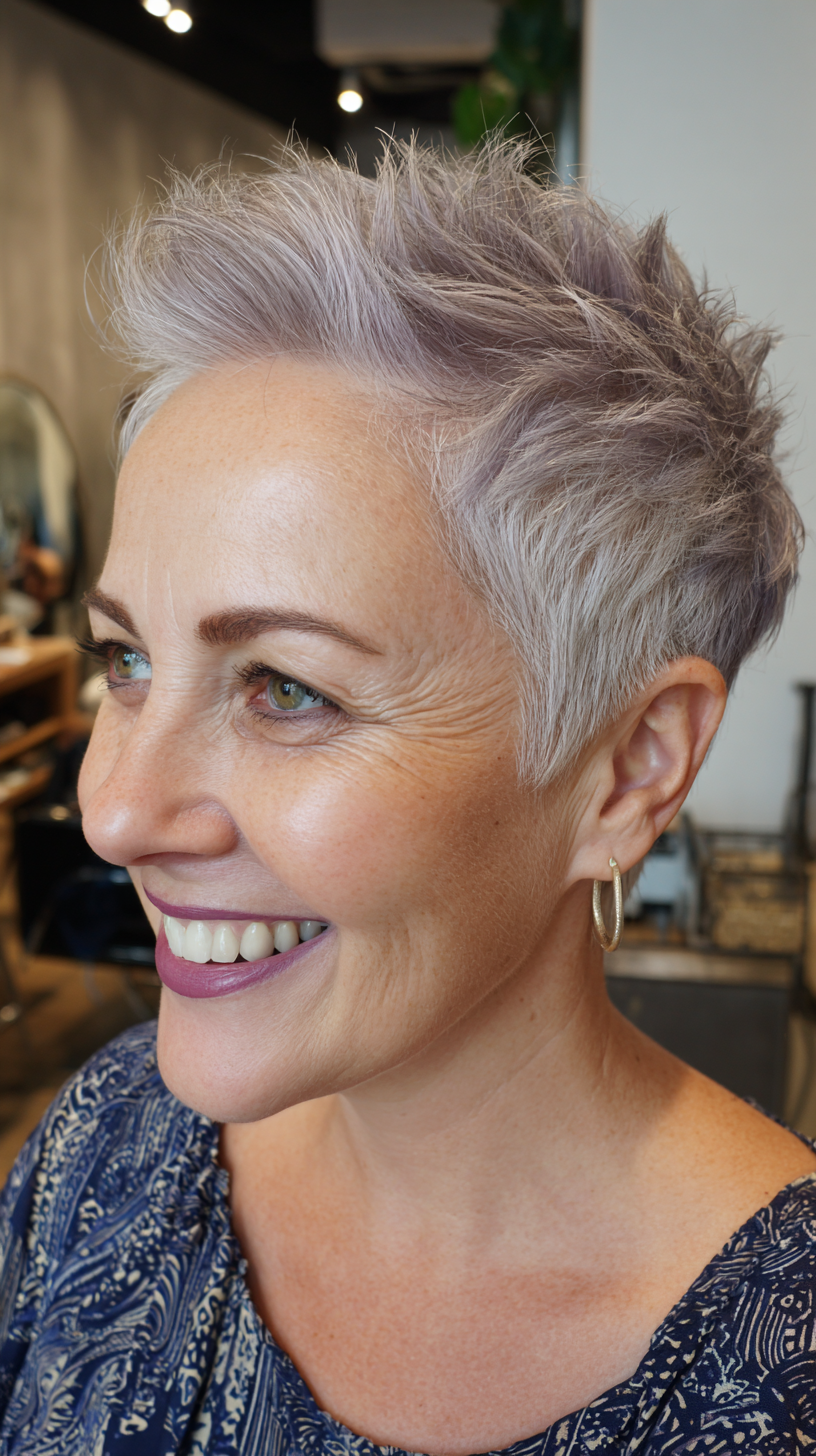 Modern Textured Short Pixie with Lavender Tones