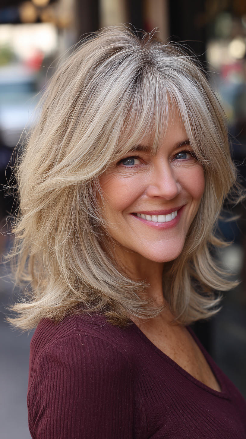 Radiant Feathered Layers with Soft Bangs