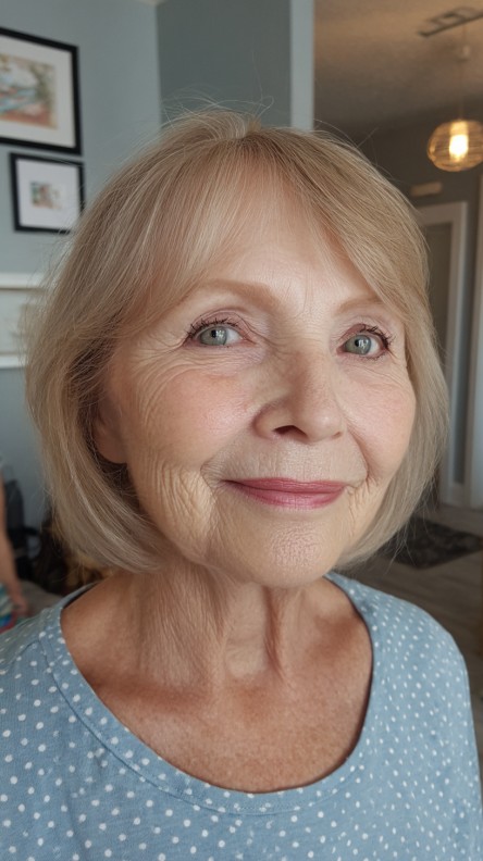 Soft Jaw-Length Bob with Gentle Curtain Bangs