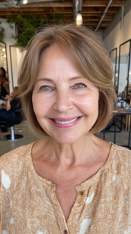 Soft Jaw-Length Bob with Subtle Layered Curtain Bangs