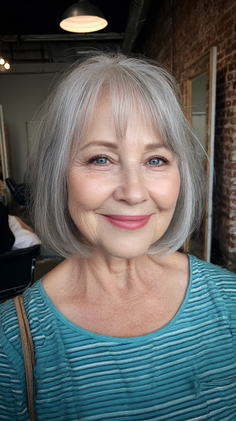 Soft Silver Bob with Textured Bangs