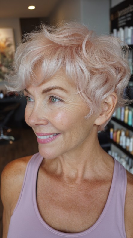 Soft Textured Curly Pixie Cut with Subtle Highlights