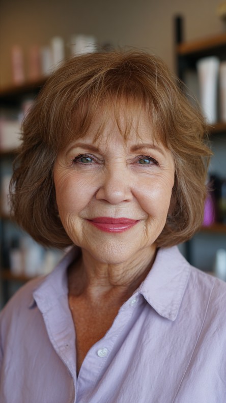 Soft Textured Jaw-Length Bob with Curtain Bangs