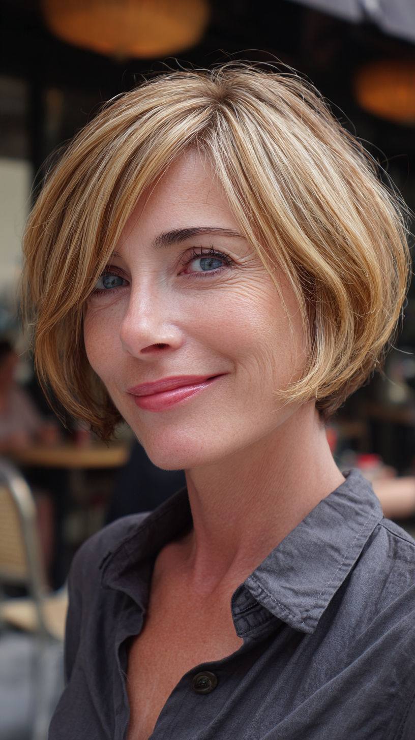 Stylish Textured Bob with Sun-Kissed Highlights