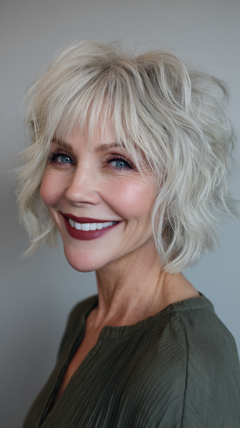 Textured Feathered Bob with Soft Bangs