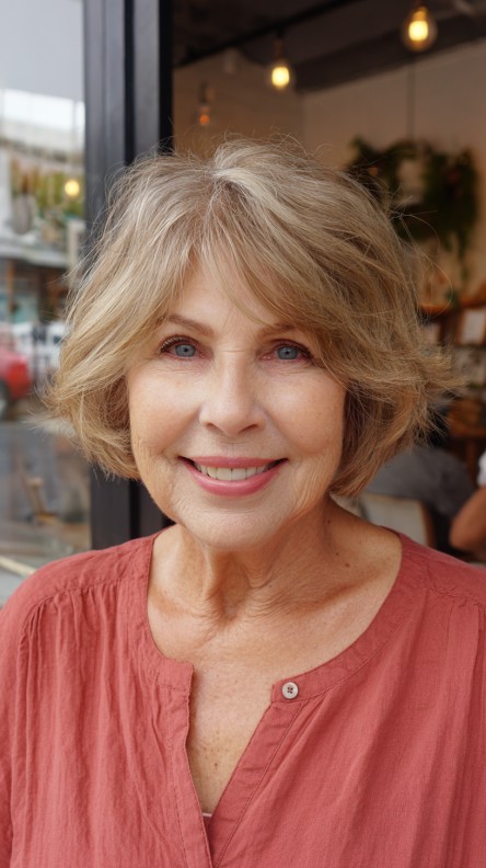 Textured Jaw-Length Bob with Soft Curtain Bangs