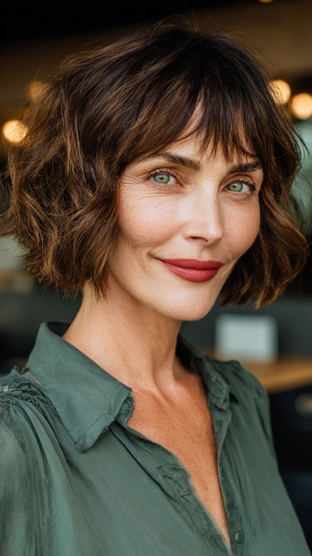 Textured Jaw-Length Bob with Wispy Curtain Bangs