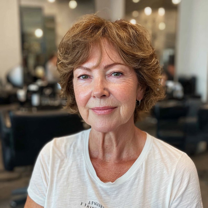 Textured Short Curly Cut with Soft Bangs