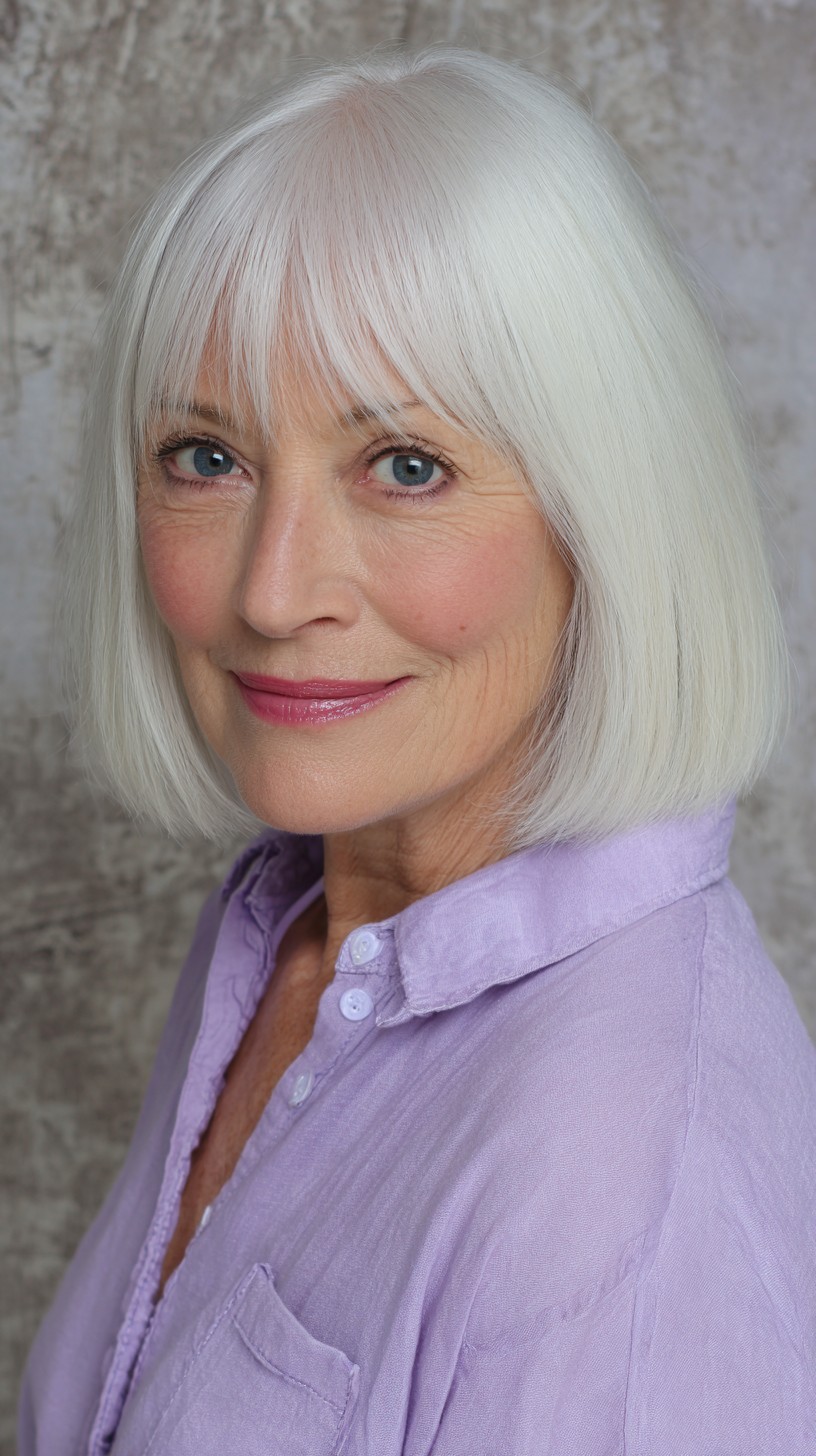 Textured Silver Bob with Soft Bangs