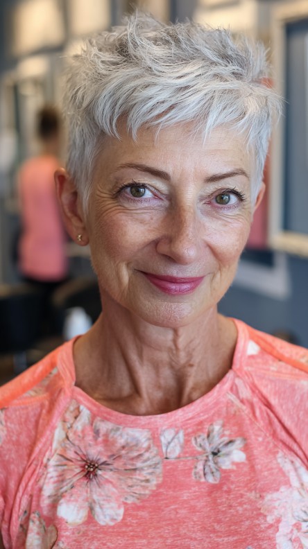 Textured Silver Pixie Cut with Playful Layers