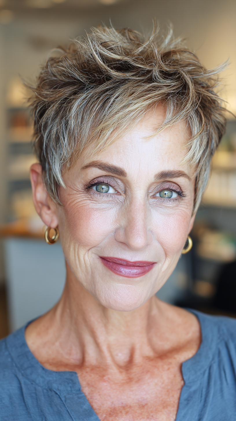 Trendy Textured Pixie Cut with Soft Highlights