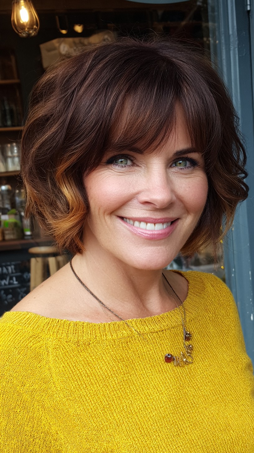 Chic Curly Bob with Face-Framing Bangs