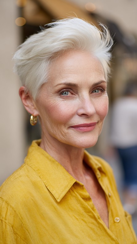 Chic Short Platinum Pixie Cut with Subtle Volume