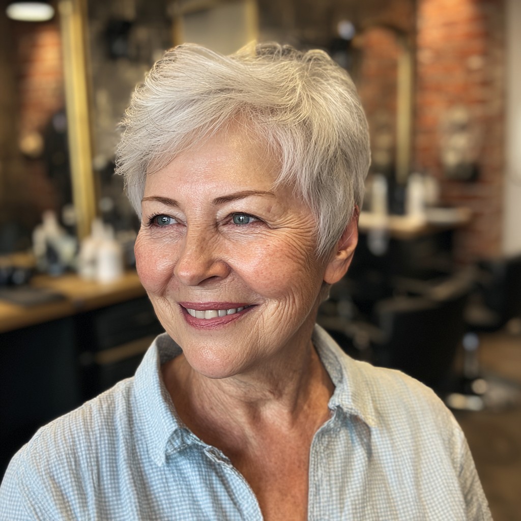 Chic Silver Feathered Pixie with Soft Texture