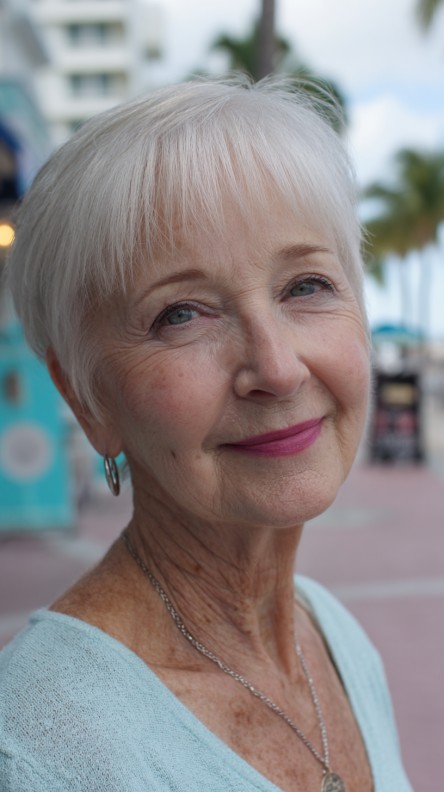 Chic Silver Pixie Cut with Soft Bangs