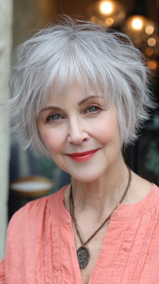 Chic Silver Shaggy Bob with Soft Volume