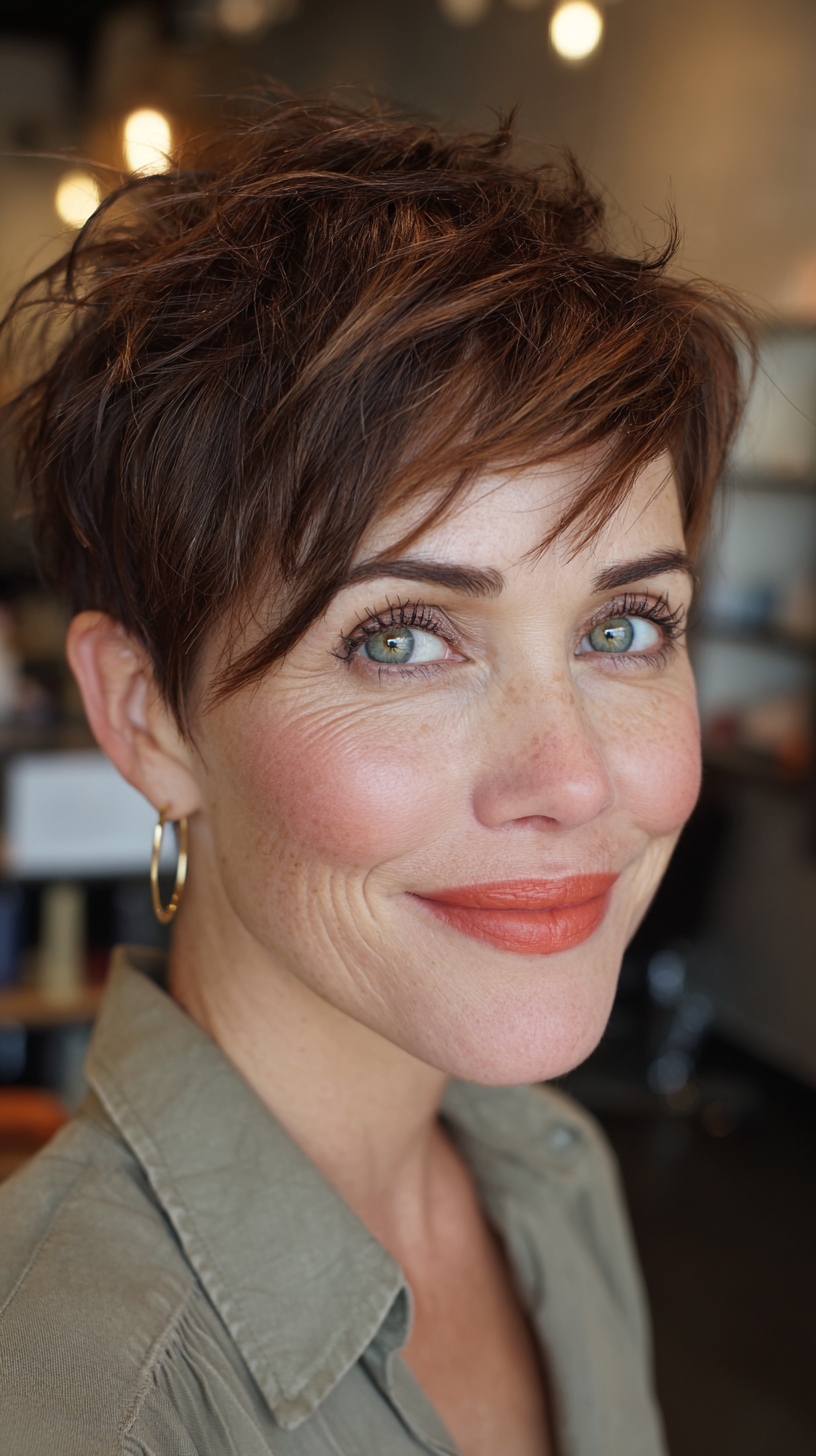 chic textured pixie with warm highlights