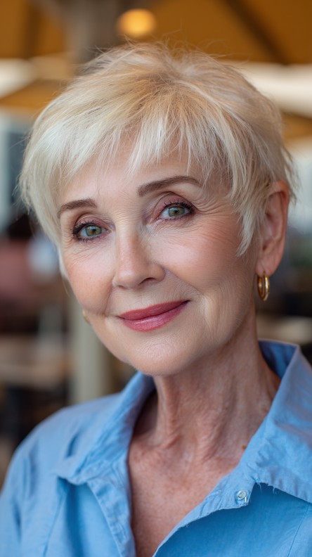Chic Textured Platinum Pixie Cut with Soft Layers
