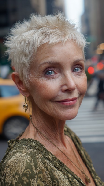 Chic Textured Platinum Pixie with Soft Layers