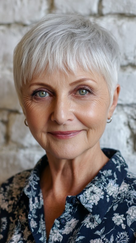 Chic Textured Silver Mini Pixie Cut with Soft Edges