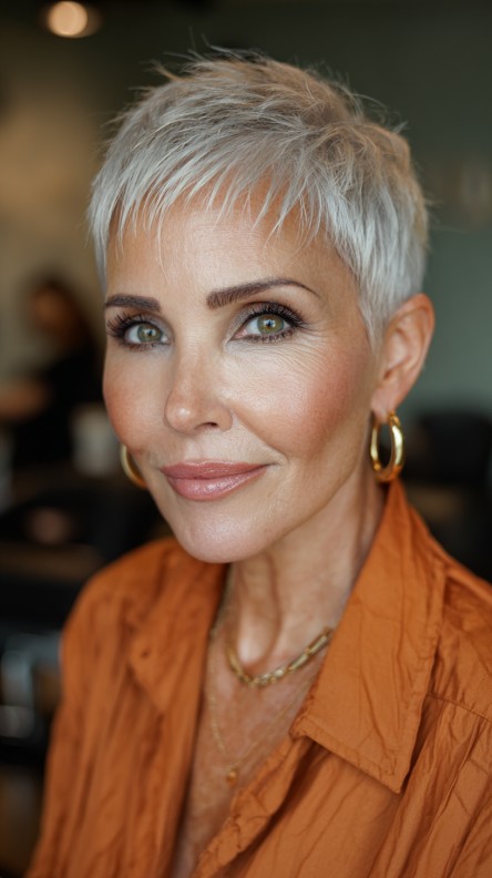 Chic Textured Silver Mini Pixie Cut with Soft Layers