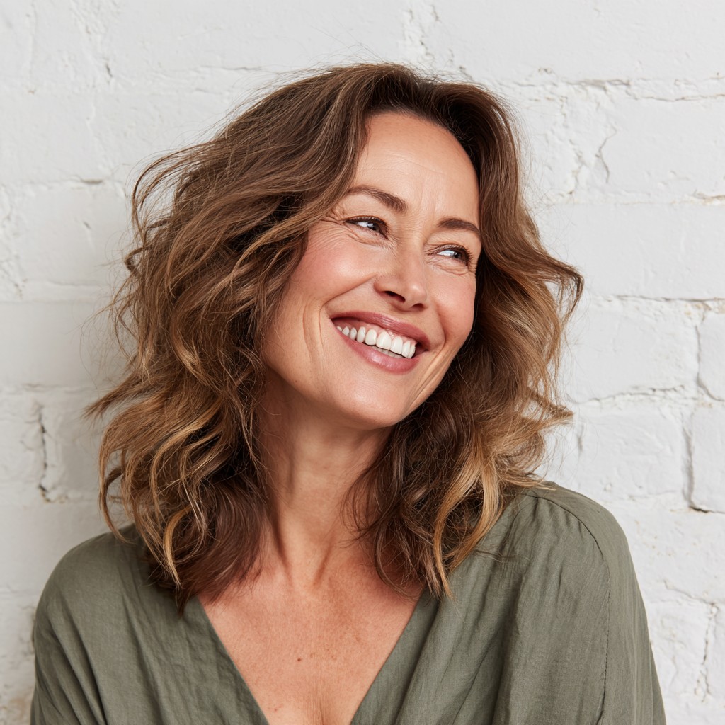 Effortless Textured Waves with Light Brown Highlights