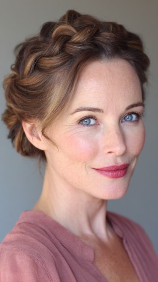 Elegant Braided Updo with Soft Face-Framing Tendrils