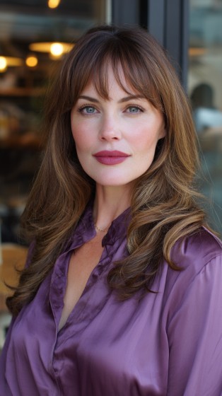 Elegant Long Layers with Soft Face-Framing Bangs