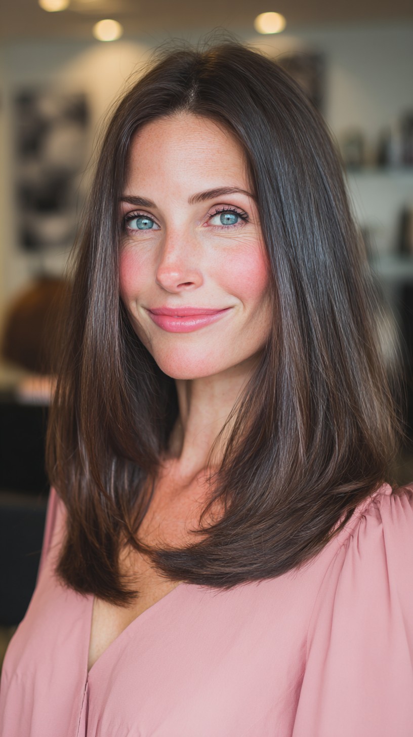 Glossy Mid-Length Cut with Subtle Face-Frame Layers