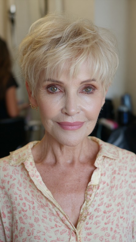 Light Textured Blonde Pixie Cut with Soft Layers