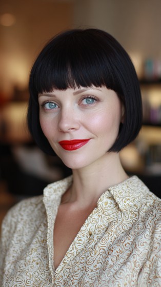 Modern Classic Blunt Bob with Straight Fringe