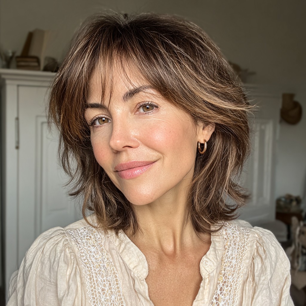 Modern Shaggy Cut with Light Brown Highlights