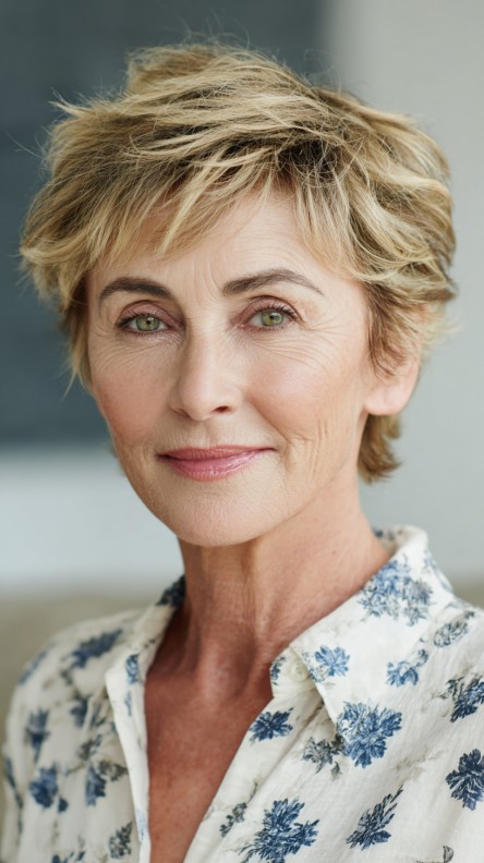 Playful Textured Blonde Pixie Cut with Subtle Layers