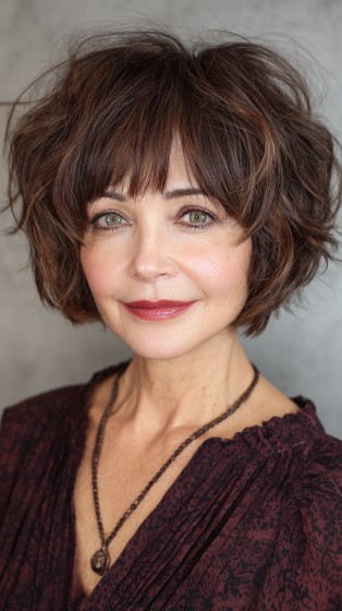 Playful Textured Shaggy Bob with Soft Bangs